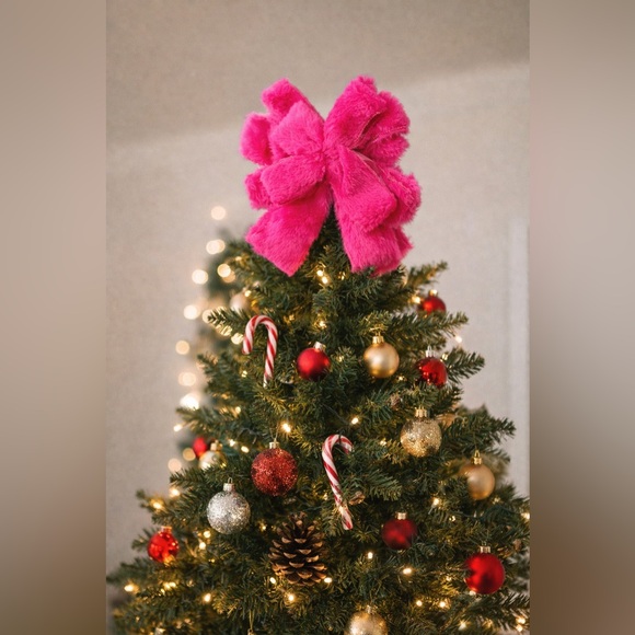 Celebrate It Other - Oversized Christmas tree bow 21 in bundle 18 total pink faux fur NEW NWT Xmas